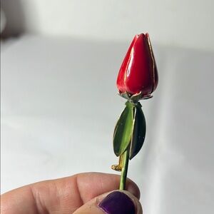 Sandor Red Rose Bud Brooch Lapel Pin